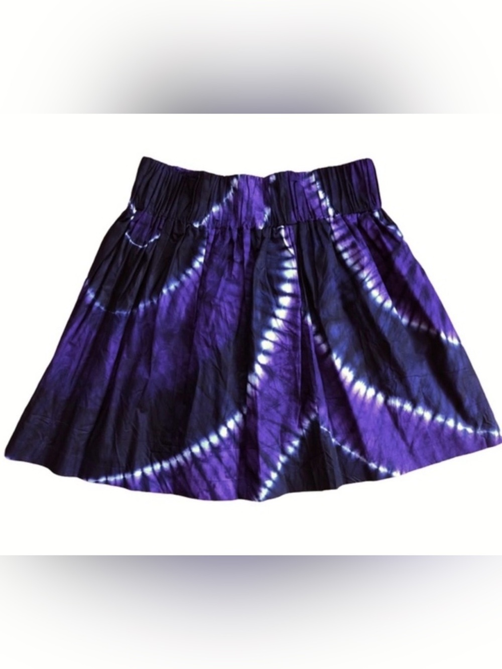 African Skirt Size 14W Indigo Purple High Gathered Elastic Waist Tie Dyed Cotton